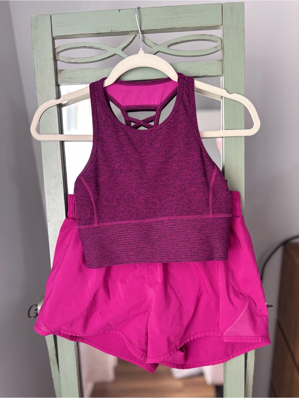Women’s Magenta Workout Crop Tank and Shorts Set - Size Small